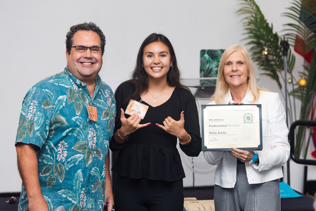 SME Honolulu recognizes Malia Aiello as a Professional Member during a special award ceremony.
